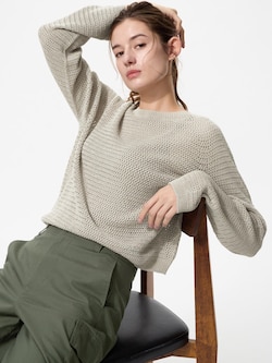 3Dメッシュクルーネックセーター