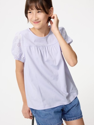 GIRLS パフスリーブTシャツ/エンブロイダリー