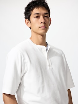 ドライワッフルヘンリーネックTシャツ
