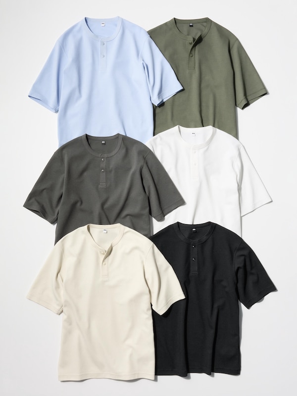ドライワッフルヘンリーネックTシャツ