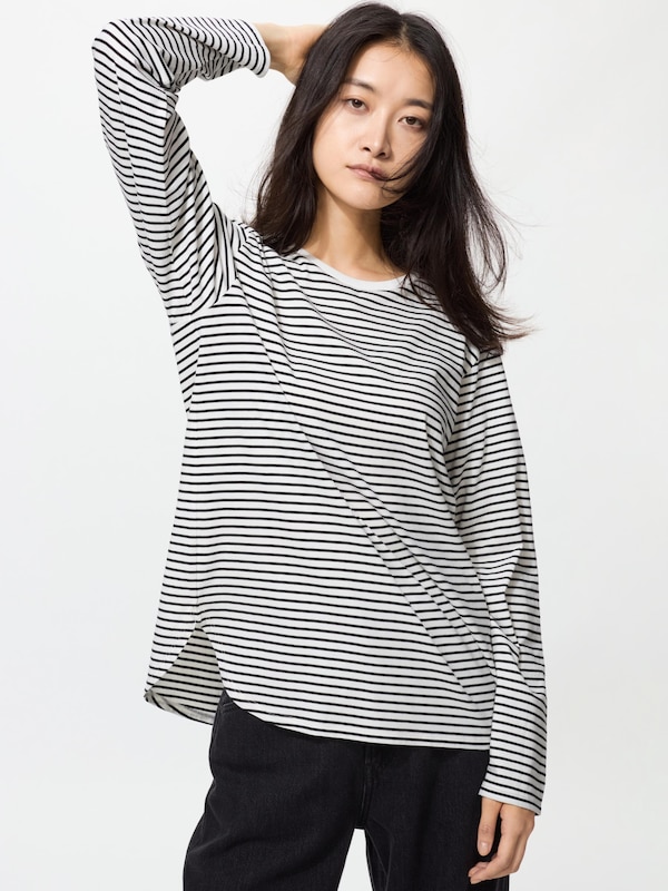 ソフトコットンラウンドヘムT/長袖/ボーダー