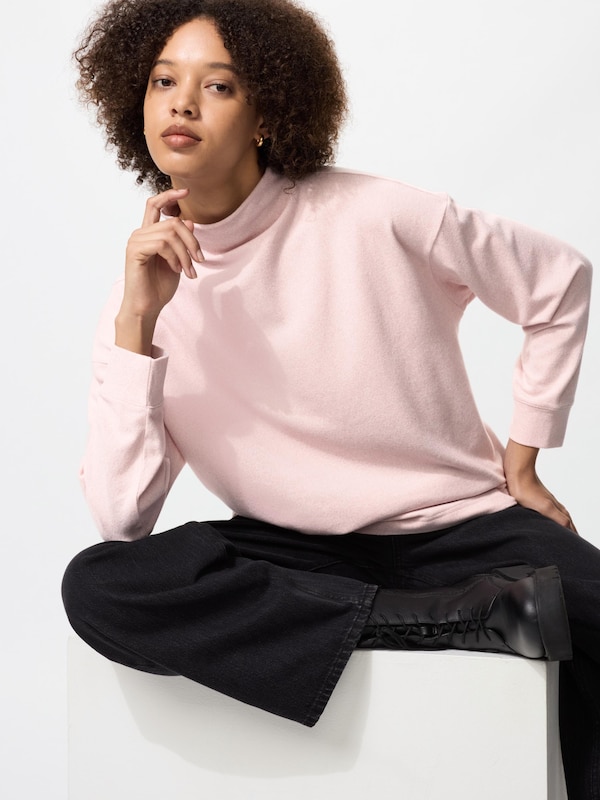 ソフトニットフリースモックネックT