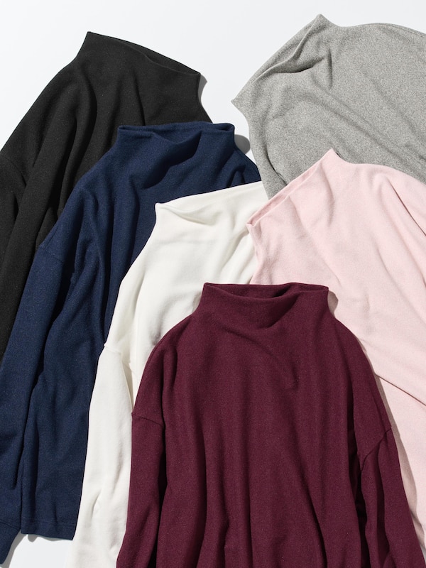 ソフトニットフリースモックネックT