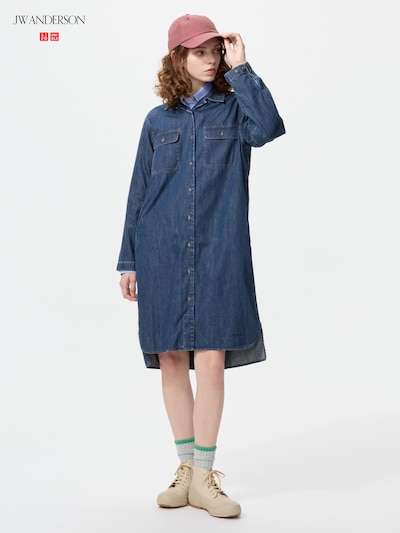 オープンカラーデニムシャツワンピース