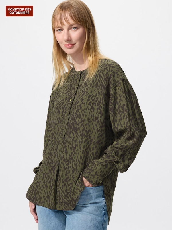 レーヨンノーカラーブラウス