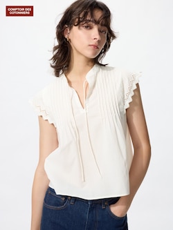 コットンブラウスノースリーブ