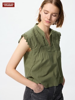 コットンブラウスノースリーブ