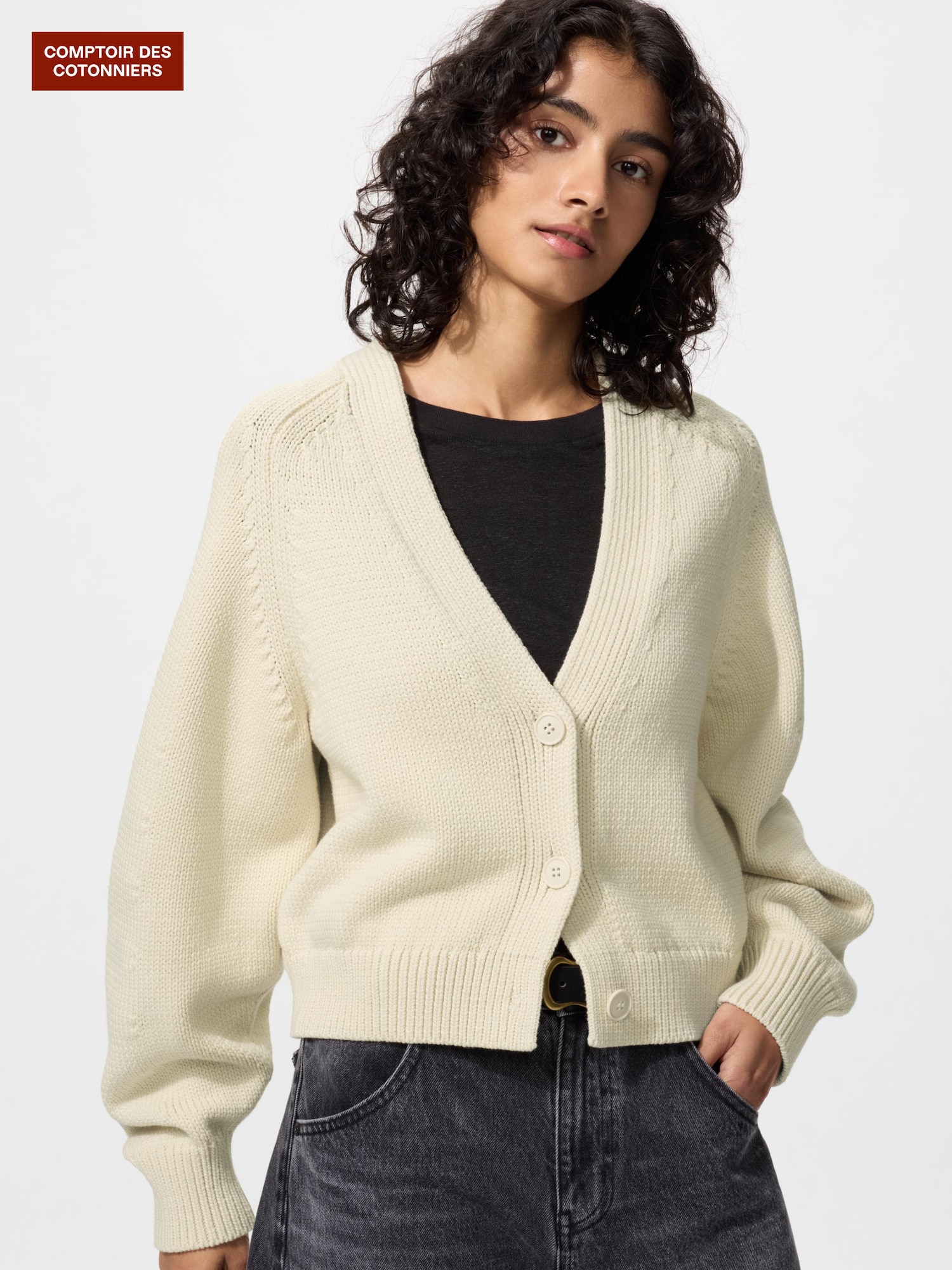 【a】コットンブレンド カーディガン　ホワイト ユニクロ公式 | コットンブレンドリラックスVネックカーディガン