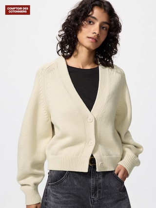 コットンブレンドリラックスVネックカーディガン