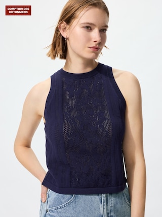 コットンクロシェセーターノースリーブ