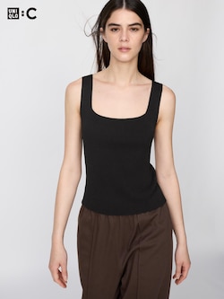 3Dリブスクエアネックセーターノースリーブ