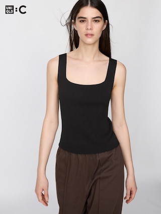 3Dリブスクエアネックセーターノースリーブ