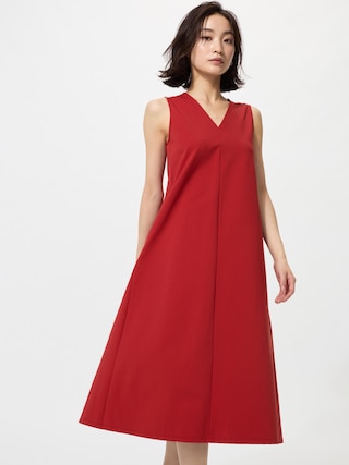 ウルトラストレッチVネックワンピース/ノースリーブ/丈短め