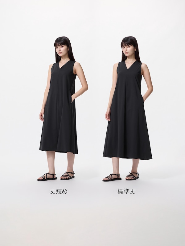 ウルトラストレッチVネックワンピース/ノースリーブ/丈短め
