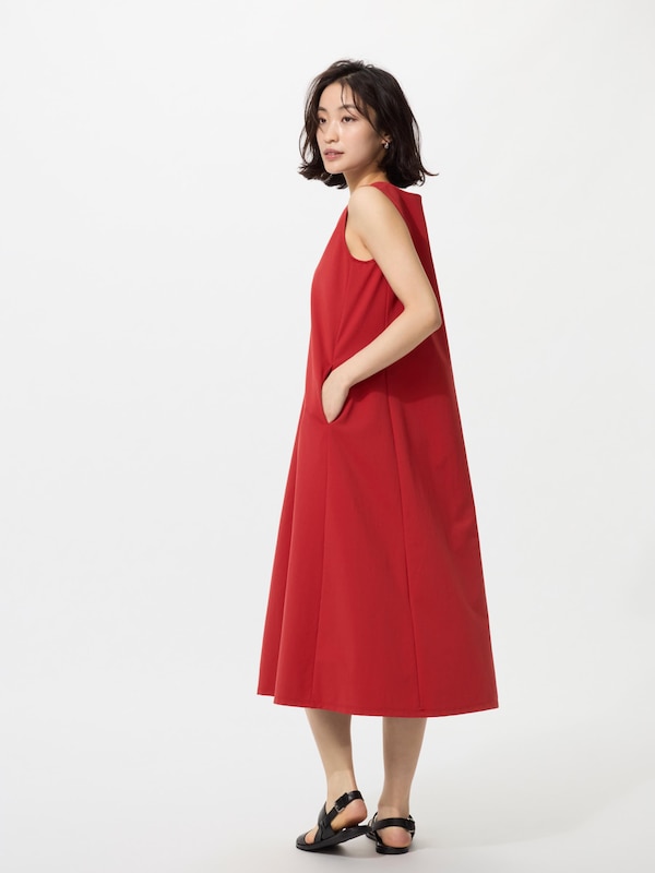 ウルトラストレッチVネックワンピース/ノースリーブ/丈短め