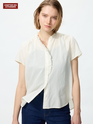 ストライプコットンフリルシャツ