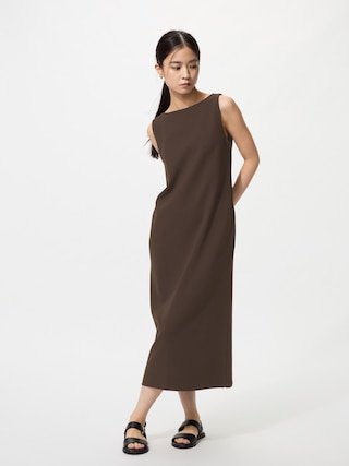 クレープジャージーワンピースノースリーブ/丈短め