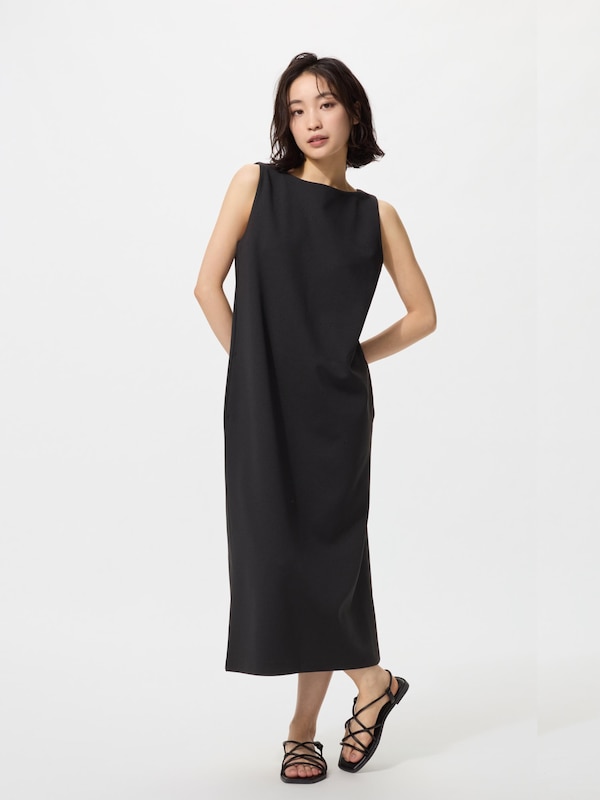 クレープジャージー ワンピース ノースリーブ/丈短め