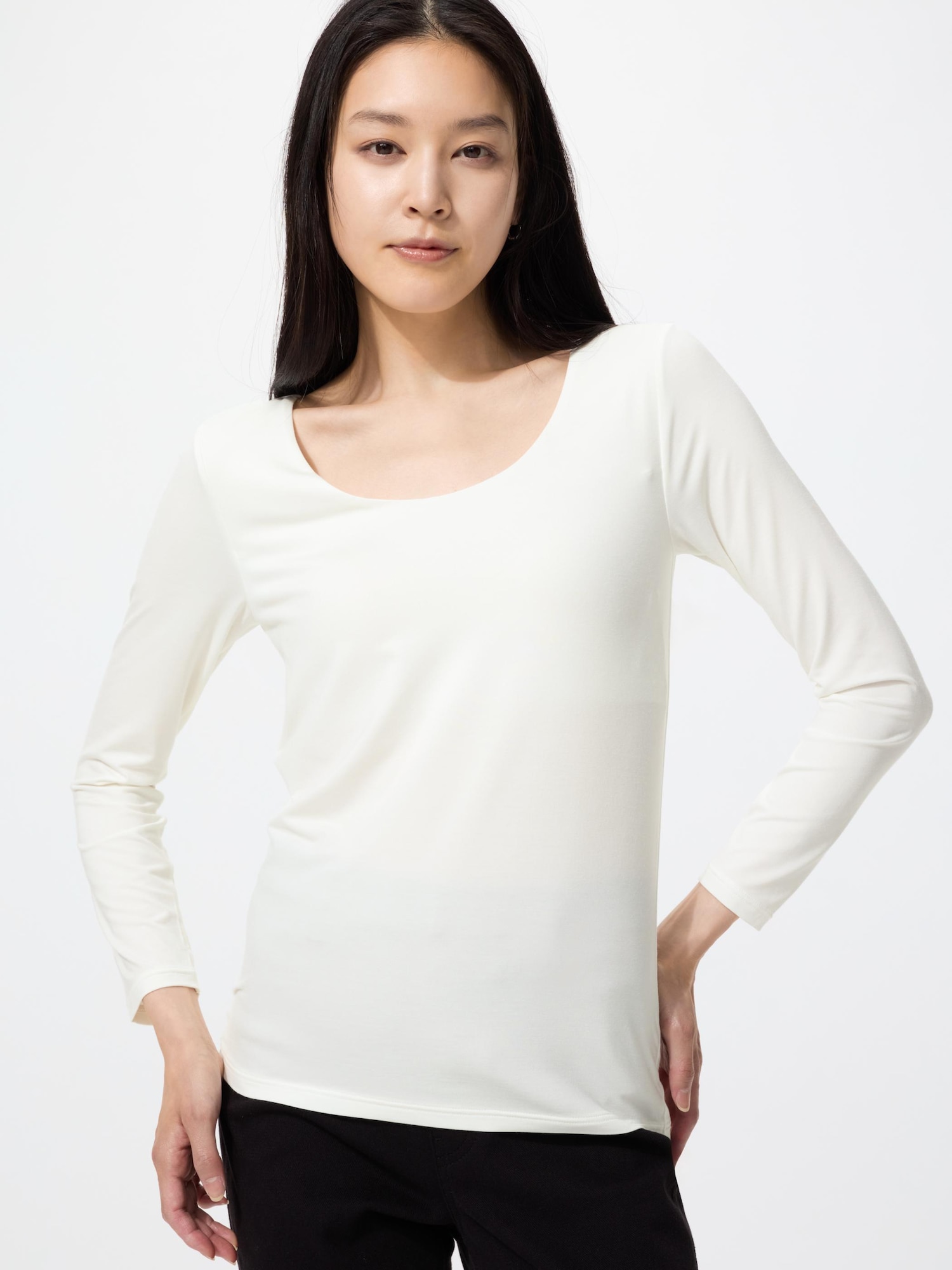 ユニクロ公式 | ヒートテックUネックブラTシャツ/8分袖(レディース)