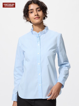 コットンブレンドフリルシャツ長袖