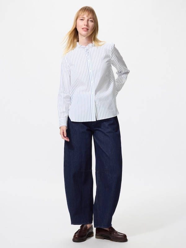 コットンブレンドフリルシャツ長袖