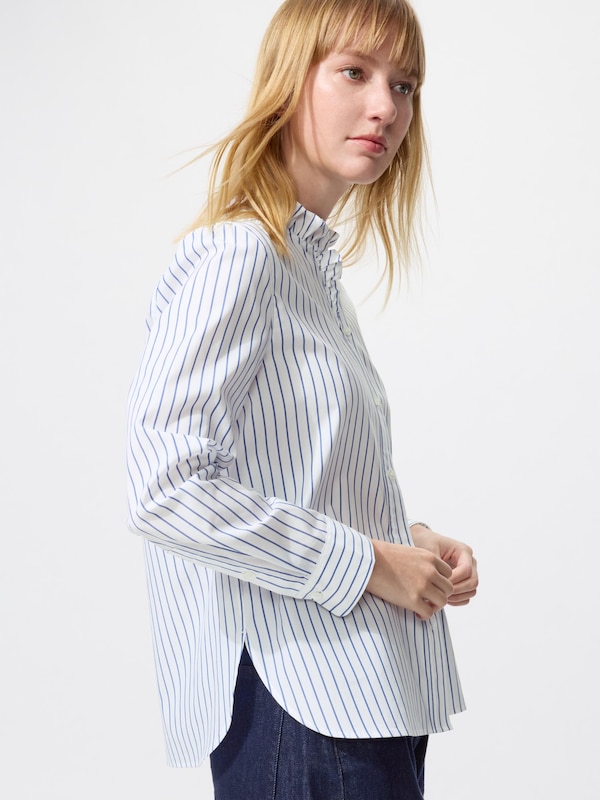 コットンブレンドフリルシャツ長袖