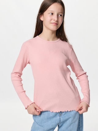 GIRLS リブクルーネックTシャツ