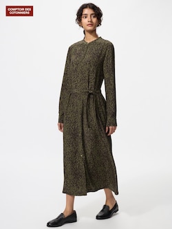 レーヨンプリントロングワンピース長袖