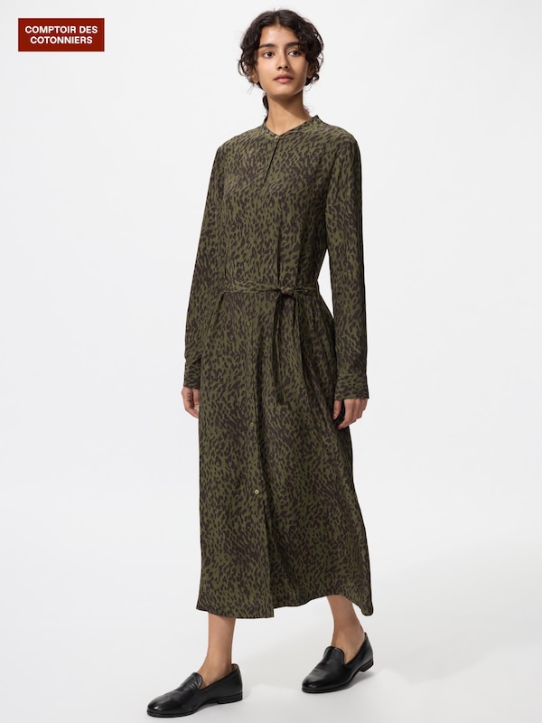 レーヨンプリントロングワンピース長袖