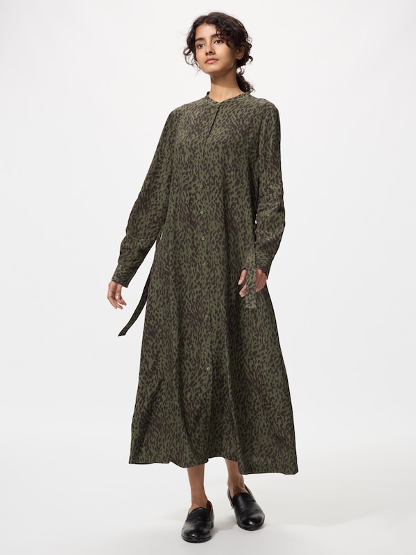 レーヨンプリントロングワンピース長袖