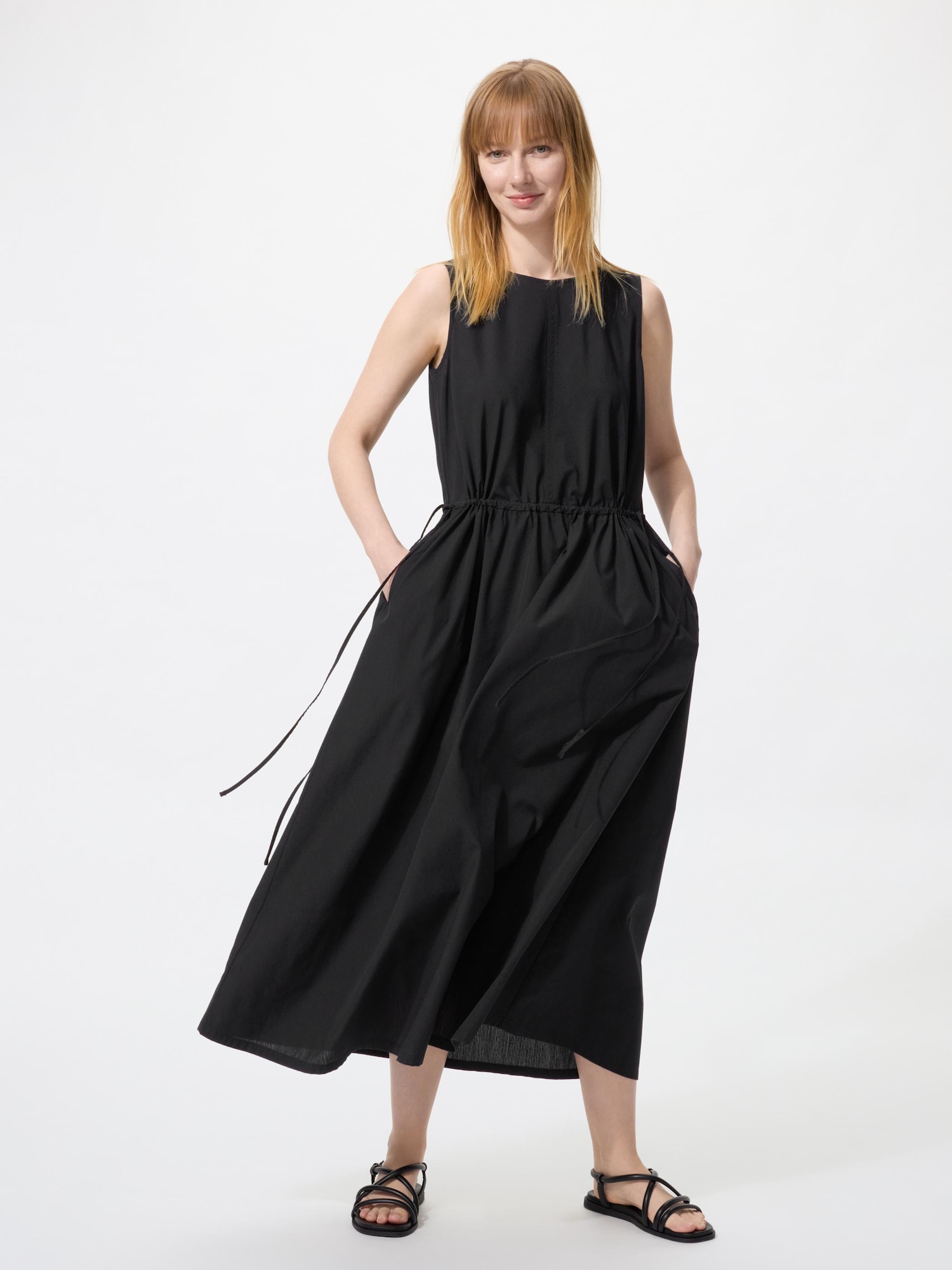 WOMEN ウエストギャザーワンピース/ノースリーブ/ストライプ | UNIQLO 