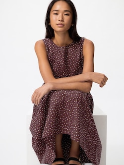 ウエストギャザーワンピース/ノースリーブ/フラワー