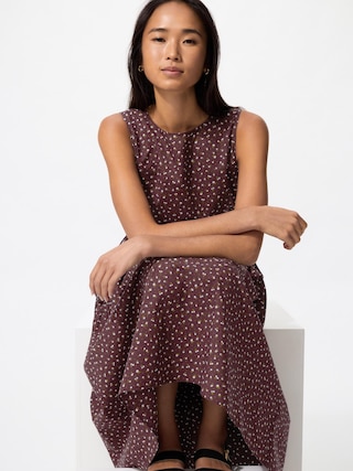 ウエストギャザーワンピース/ノースリーブ/フラワー