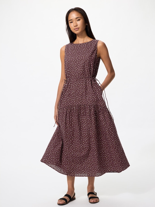 ウエストギャザーワンピース/ノースリーブ/フラワー