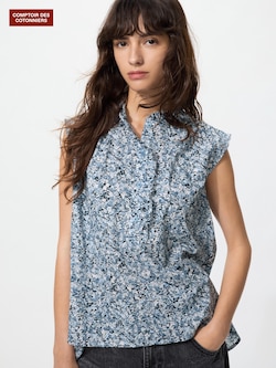 コットンプリントブラウスノースリーブ