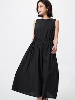 ウエストギャザーワンピースノースリーブ/ストライプ/丈短め