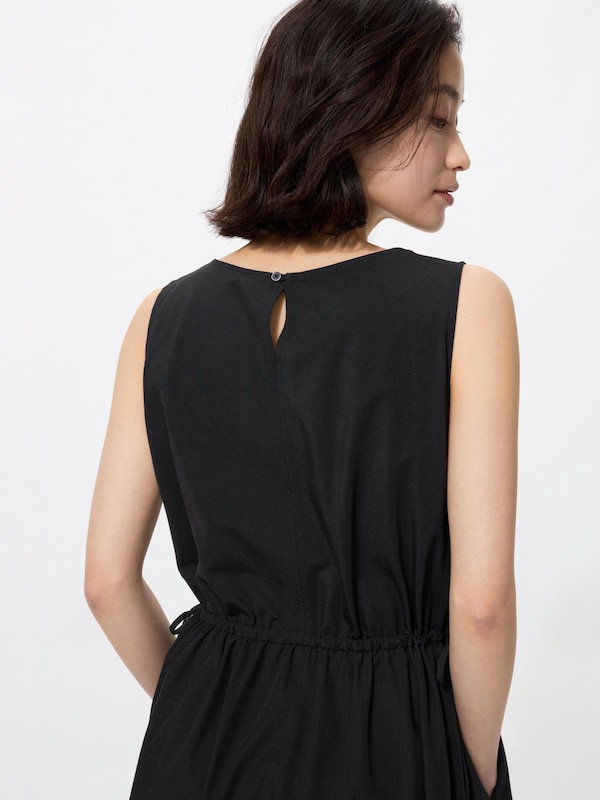 ウエストギャザーワンピースノースリーブ/ストライプ/丈短め