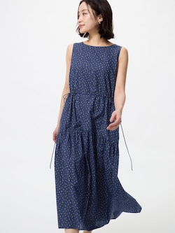 ウエストギャザーワンピースノースリーブ/フラワー/丈短め