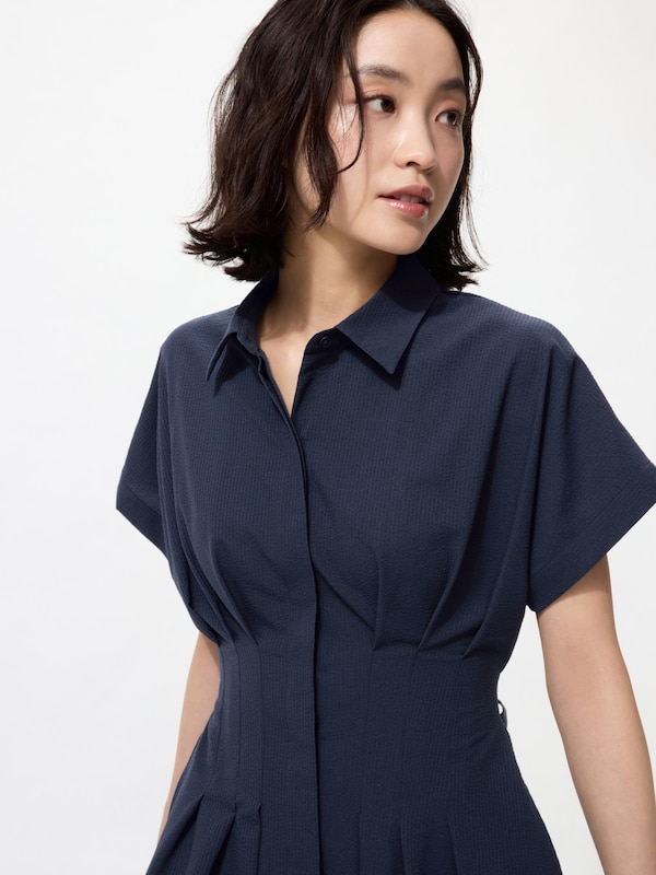 シアサッカーシャツワンピース/丈短め