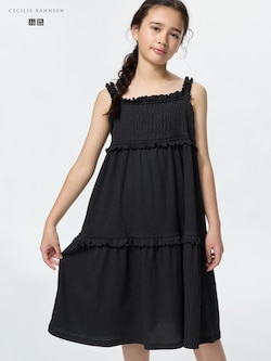 GIRLS シャーリングワンピースノースリーブ