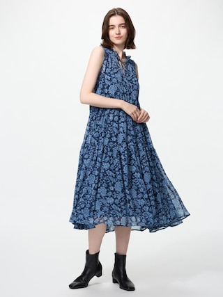 シフォンプリントロングワンピース
