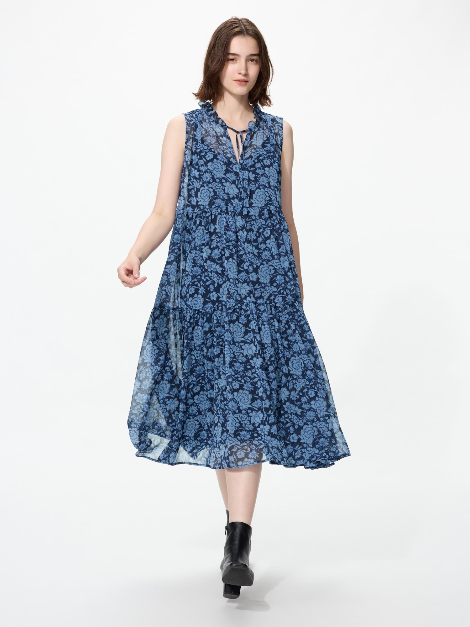シフォンプリントロングワンピース