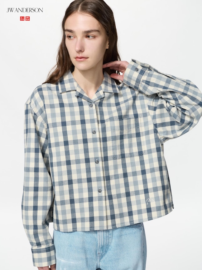 法蘭絨格紋寬版襯衫(長袖)(UNIQLO and JW ANDERSON)