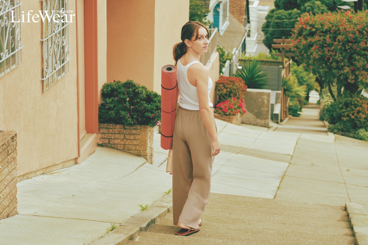 Yagmur Ersavas wearing Racer Back Bra Top and Ultra Stretch Active Wide Trousers