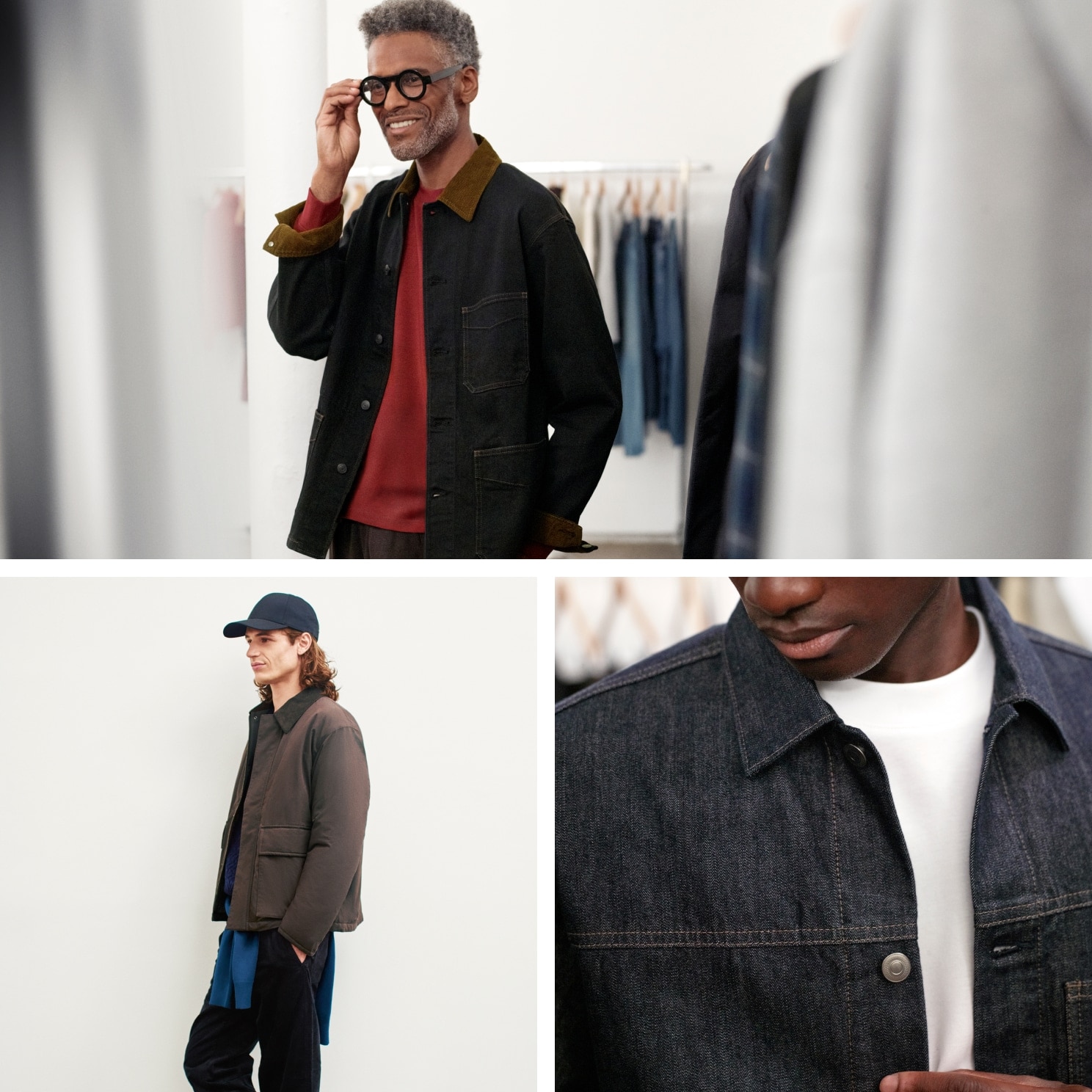 collage of three models wearing uniqlo jackets