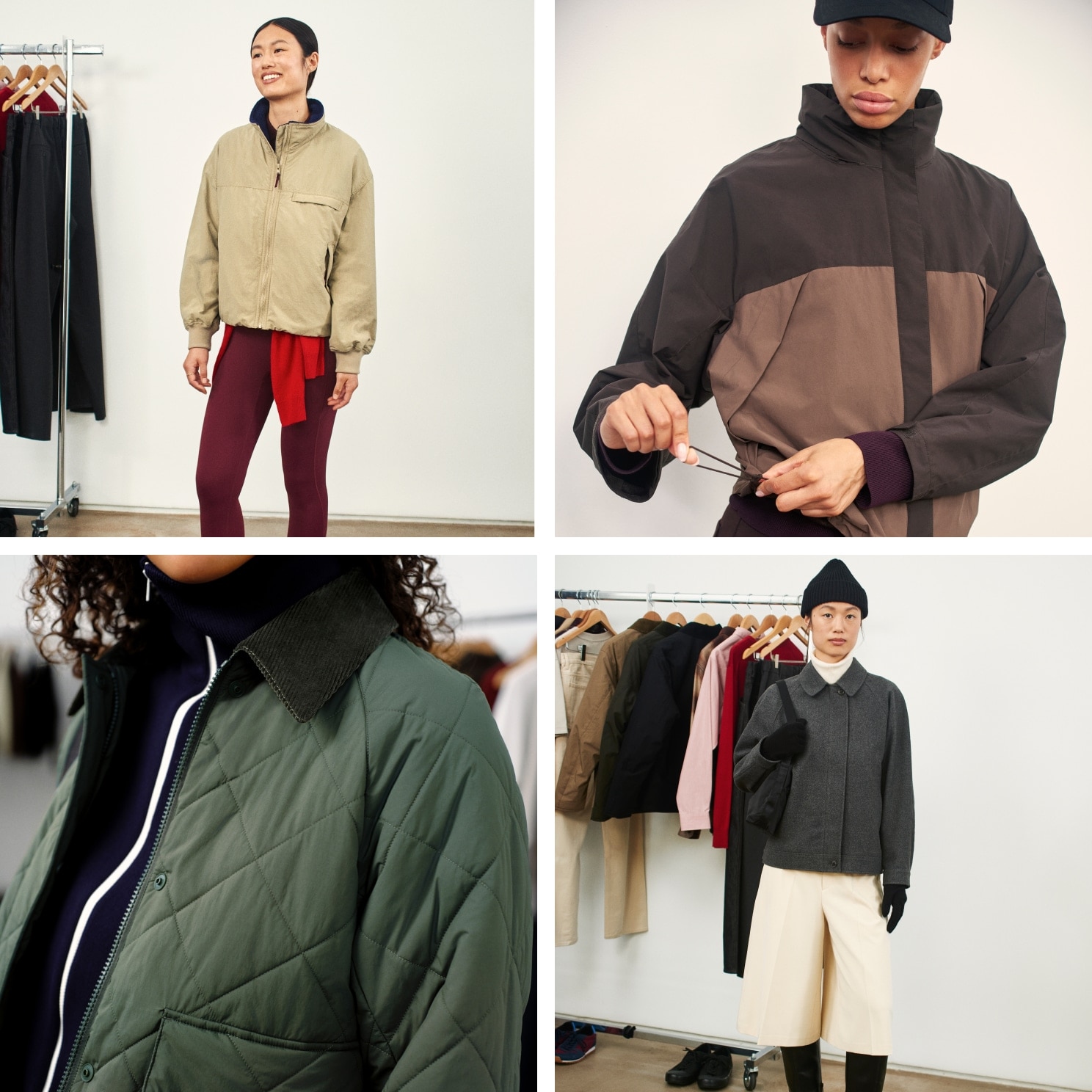 collage of four models wearing uniqlo jackets