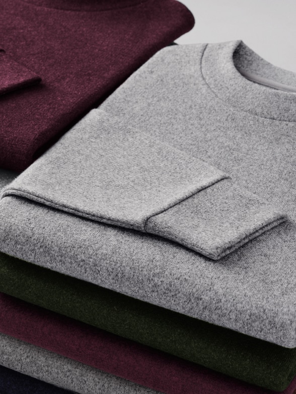 Soft Knitted Fleece Crew Neck T-Shirt in different colours folded in a pile