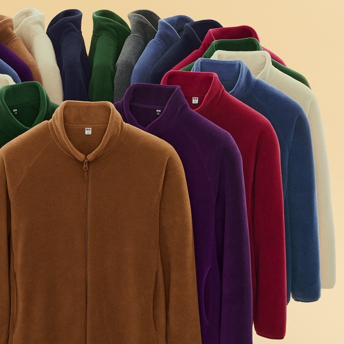 Fleece Full-Zip Jackets in different colours arranged in a circle