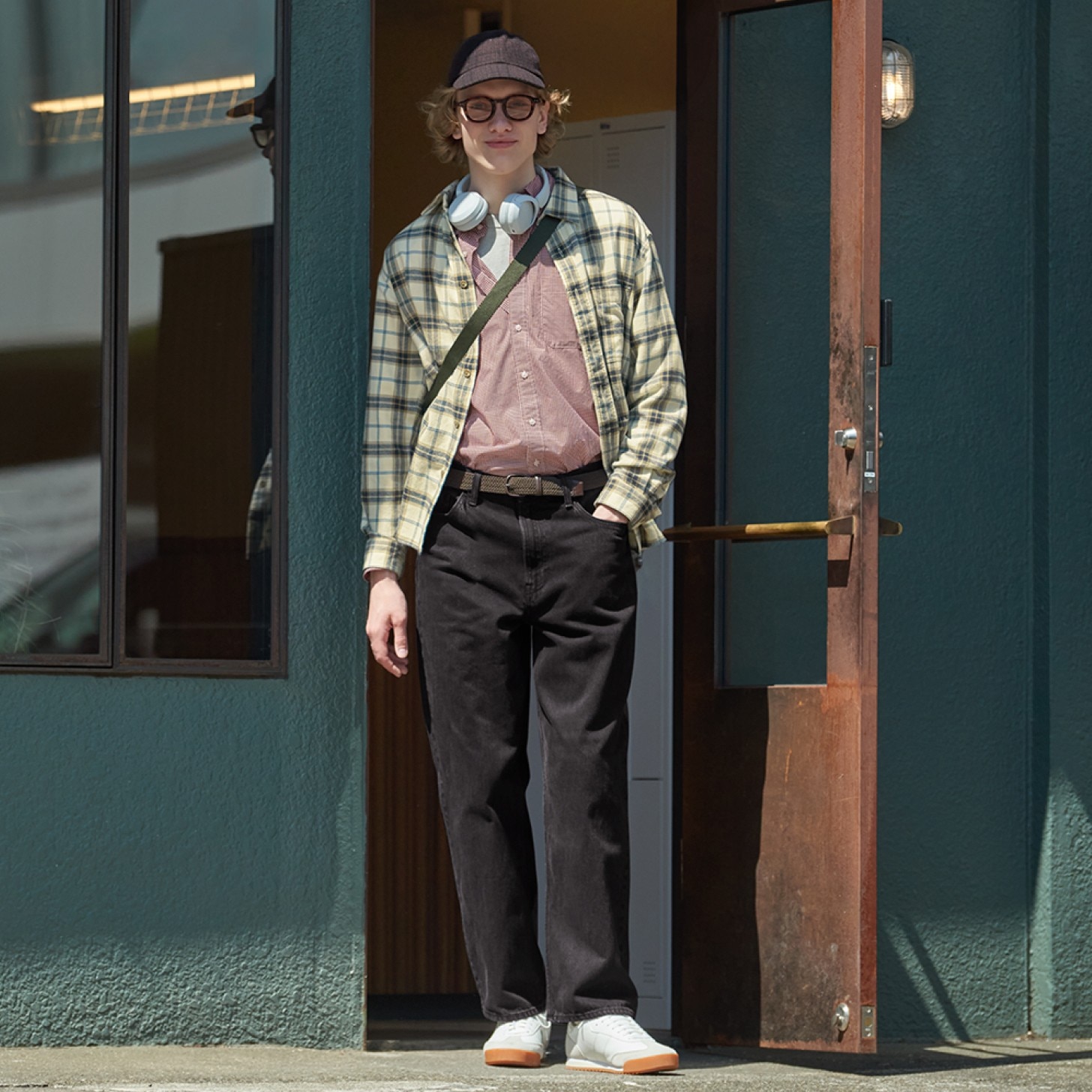 model wearing Wide Straight Jeans