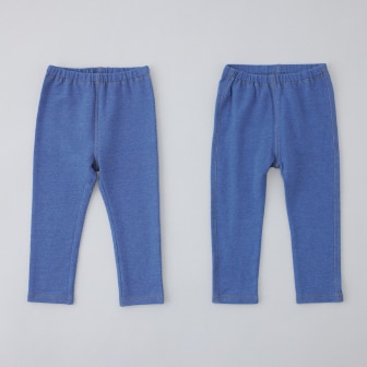 two pairs of Toddler Relaxed Leggings (Denim-Like) lay flat side by side